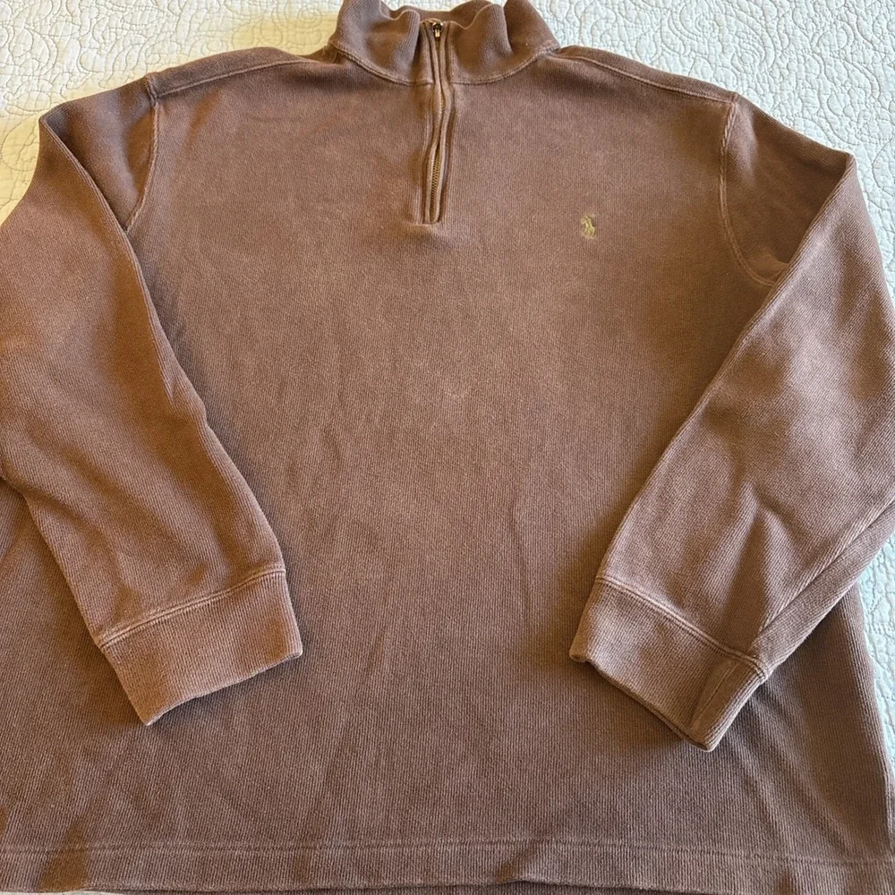 Polo Ralph Lauren Mens Large Long Sleeve 1/4 Zip Pullover Dark Brown Sweater